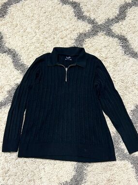Abercrombie Black Half-Zip Cable Knit Sweater Size Medium